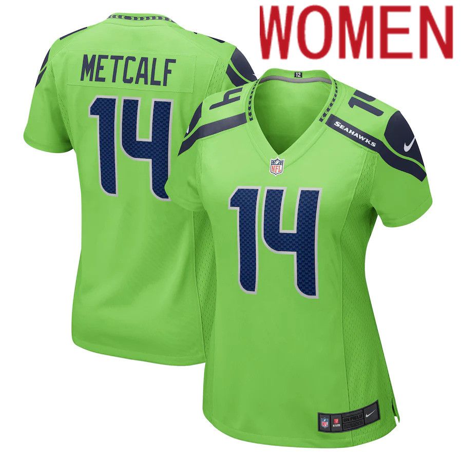 Women Seattle Seahawks #14 DK Metcalf Nike Neon Green Game NFL Jersey